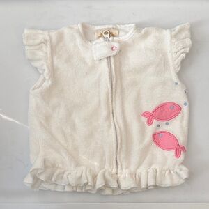 TBBC White Terry Cloth Coverup with Pink Fish Appliqué